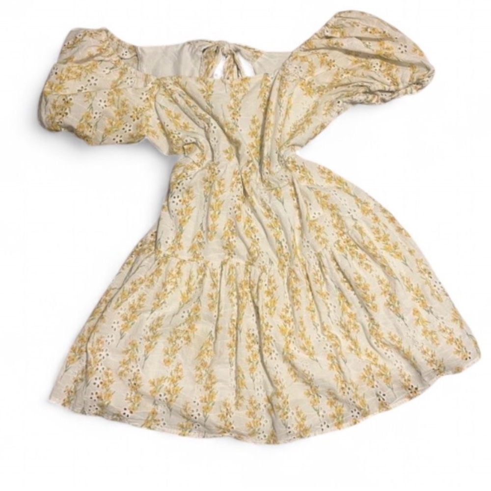 Yellow Back‎ tie floral flowy cottage core mini dress